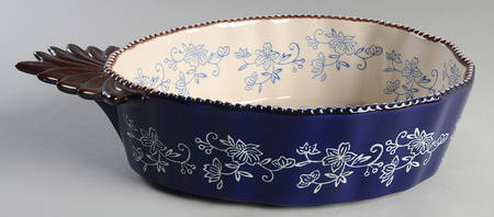 Floral Lace-Blue 12" Figural Oval Baker
