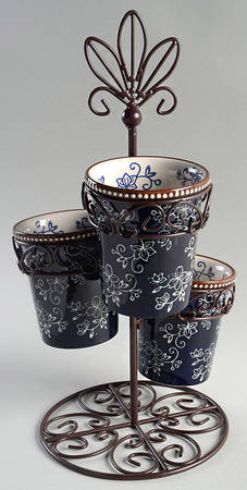 Floral Lace-Blue Flatware Caddy-3 Holders & Metal Caddy