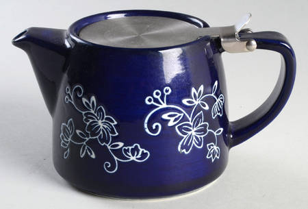 Floral Lace-Blue Mini Teapot with Hinged Metal Lid & Infuser