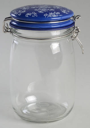 Floral Lace-Blue 7" Glassware Canister with Hinged Lid