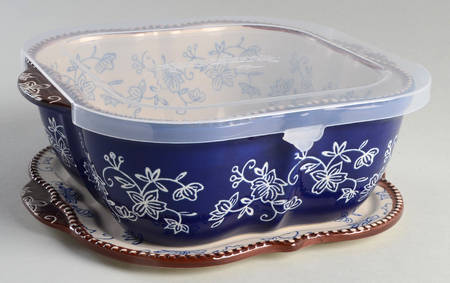 Floral Lace-Blue 9" Square Baker w/Plastic Lid & Lid-It