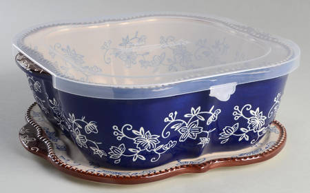 Floral Lace-Blue 10" Square Baker w/Plastic Lid & Lid-It