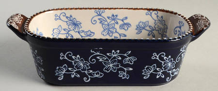 Floral Lace-Blue 8" Oval Individual Baker