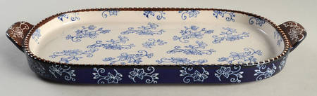 Floral Lace-Blue 13" Oval Lid-It (Trivet,Tray,Baker Lid)