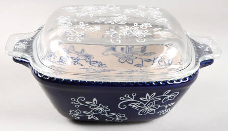 Floral Lace-Blue 6" Square Baker & Glass Lid