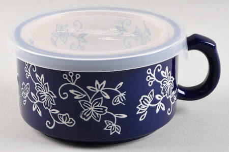 Floral Lace-Blue 22 Oz Soup Mug with Plastic Lid