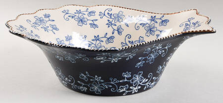 Floral Lace-Blue 11" Scalloped Bowl