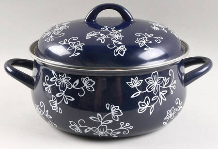 Floral Lace-Blue 3 Quart Metal Covered Casserole