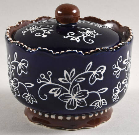 Floral Lace-Blue Sugar Bowl & Lid