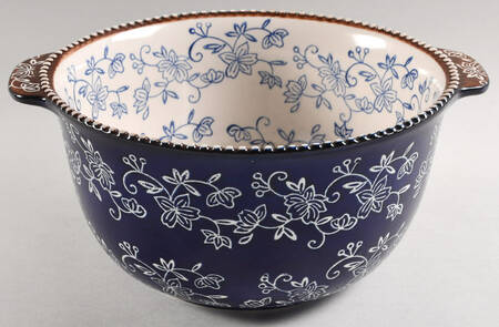 Floral Lace-Blue 10" Round Handled Baker