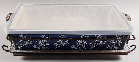 Floral Lace-Blue 4pc 15" Rect. Baker (Baker,Lid,Tray & Stand) by Temp-Tations