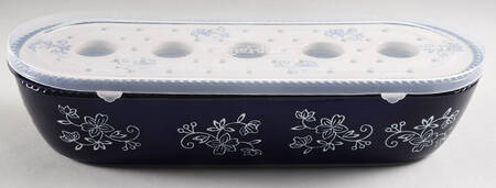 Floral Lace-Blue 14" Oblong Baker with Steamer/Floral Frog Lid & Plastic Lid by Temp-Tations