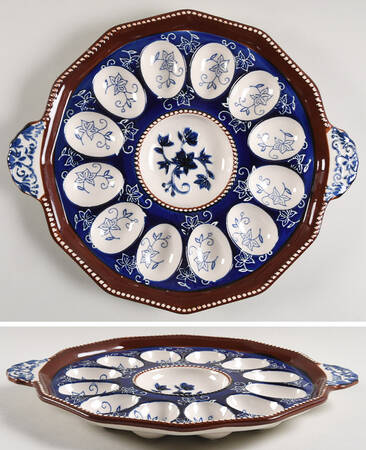 Floral Lace-Blue Deviled Egg Plate