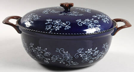 Floral Lace-Blue 3 Quart Round Covered Casserole