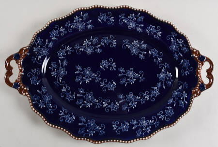 Floral Lace-Blue 18" Oval Handled Platter