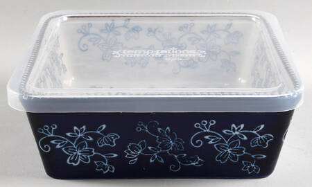 Floral Lace-Blue 7" Square Baker with Plastic Lid by Temp-Tations