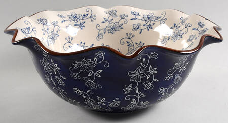 Floral Lace-Blue Scalloped Serving Bowl
