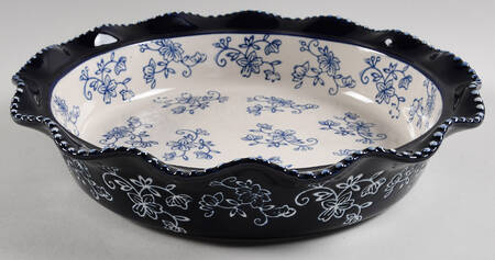Floral Lace-Blue Pie Plate No Ceramic Lid
