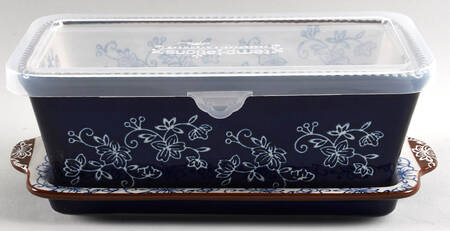 Floral Lace-Blue Loaf Pan W/Plastic Lid & Tray (LOPM3)
