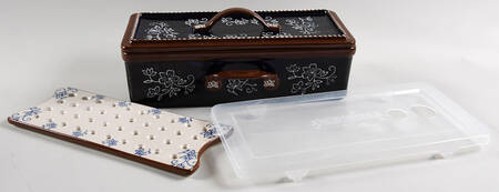 Floral Lace-Blue Multifunctional Baker & Lid w/Drip Tray & Plastic Lid