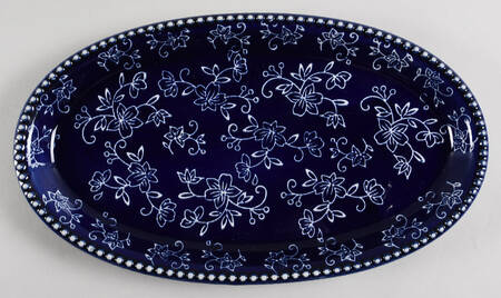 Floral Lace-Blue 12" Oval Serving Platter by Temp-Tations
