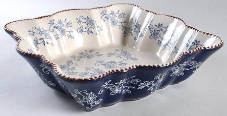 Floral Lace-Blue 11" Square Scalloped Bowl