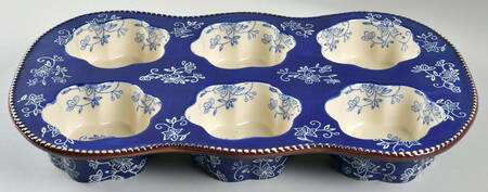 Floral Lace-Blue Muffin Pan (Holds 6 Muffins)