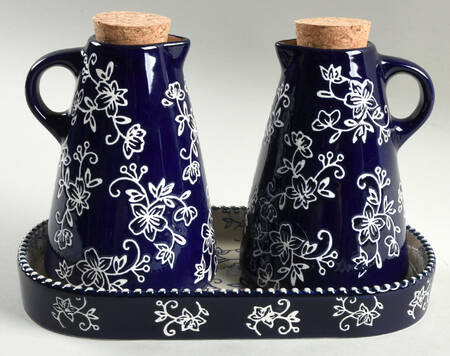 Floral Lace-Blue Vinegar and Oil Tray Set by Temp-Tations