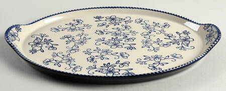 Floral Lace-Blue Lid-It for 14" Oval Tab Handled Baker