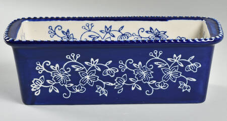 Floral Lace-Blue Rim Handled Loaf Pan