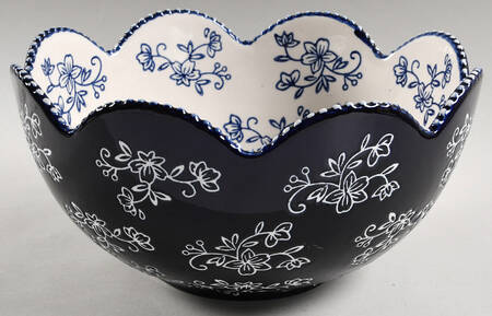 Floral Lace-Blue 12" Round Serving Bowl by Temp-Tations