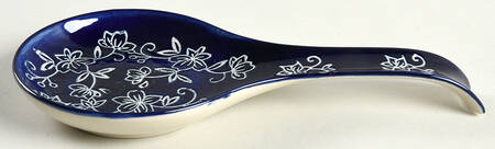 Floral Lace-Blue Spoon Rest/Holder (Holds 1 Spoon)