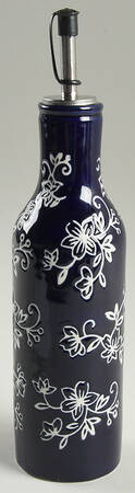 Floral Lace-Blue Oil Or Vinegar Cruet and Stopper