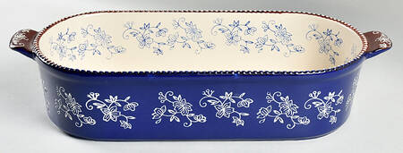 Floral Lace-Blue 17" Squoval Tab Handled Baker by Temp-Tations