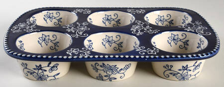 Floral Lace-Blue Muffin Pan (Holds 6 Muffins)
