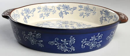 Floral Lace-Blue 3 Qt Round Baker No Plastic Lid for Baker & Ramekins Set (Chip & Dip)