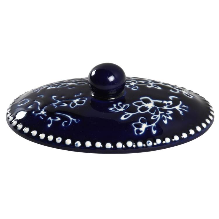 Floral Lace-Blue Lid for 10 Oz Oval Individual Casserole