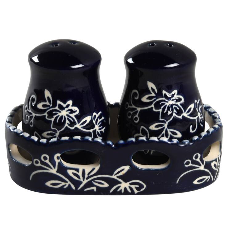 Floral Lace-Blue (3 Pc) Salt and Pepper Tray Set