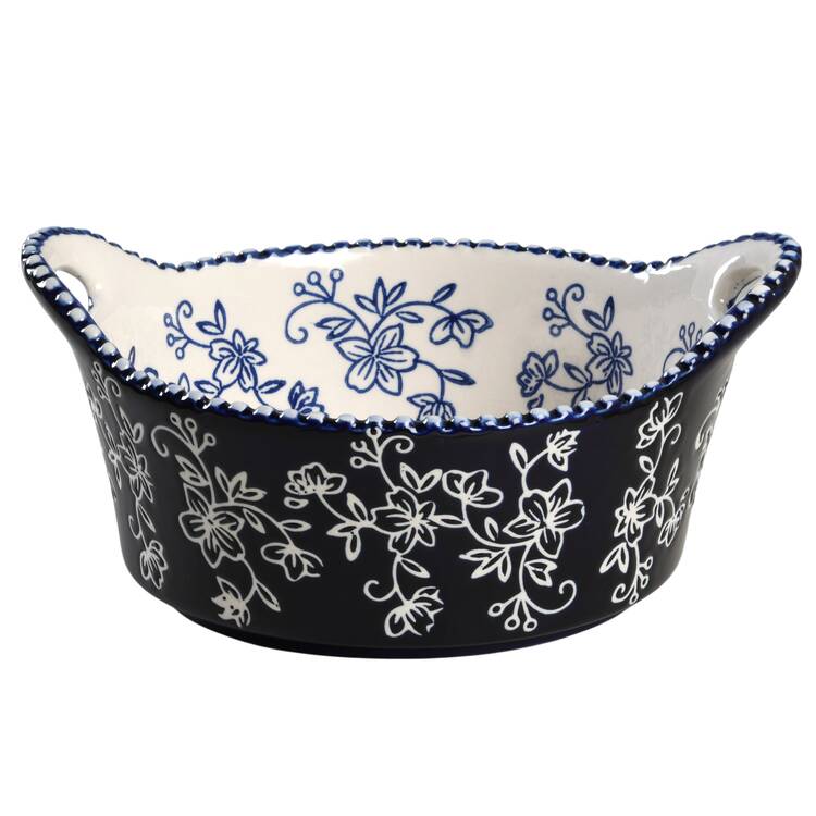 Floral Lace-Blue 8" Handled Round Baker by Temp-Tations