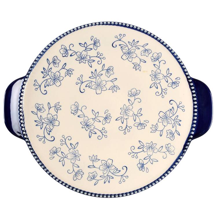 Floral Lace-Blue Lid-It for 14" Round Tab Handled Baker by Temp-Tations