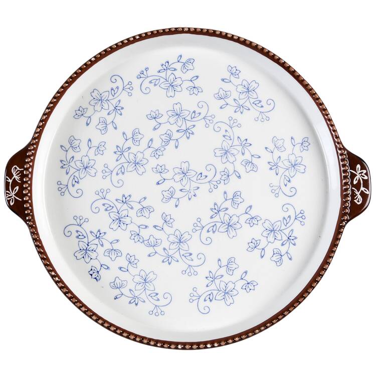 Floral Lace-Blue Handled Cake Plate