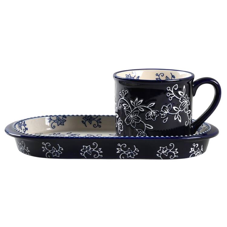 Floral Lace-Blue 20 Oz Soup Mug & Sandwich Tray