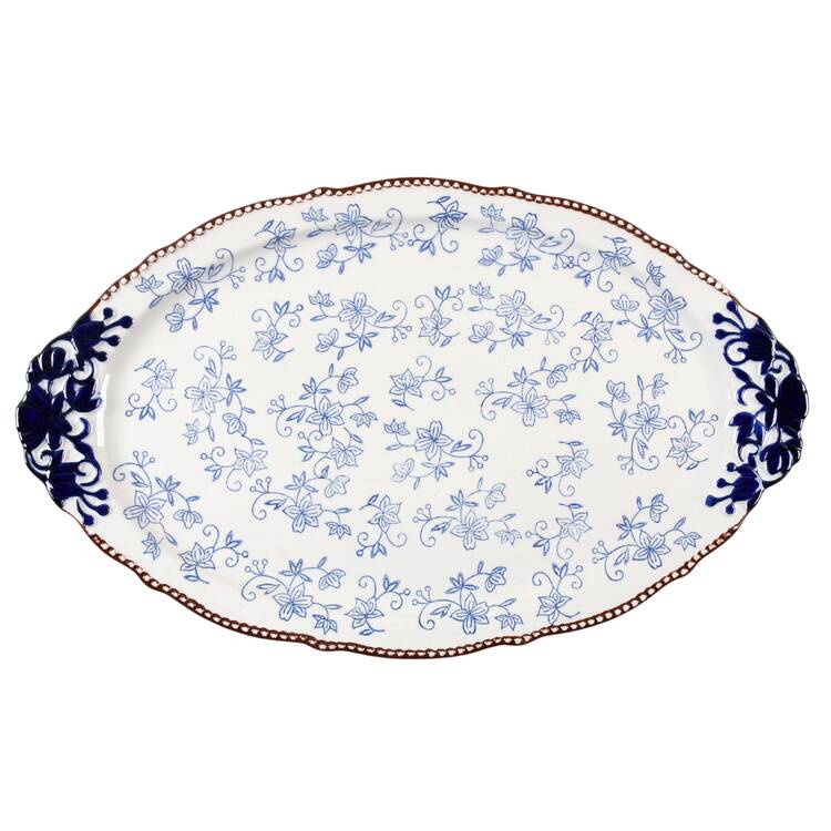 Floral Lace-Blue 18" Oval Serving Platter by Temp-Tations