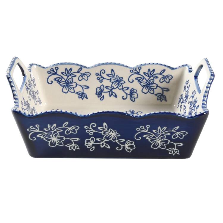 Floral Lace-Blue 8" Mini Rectangular Baker with Upswept Handles by Temp-Tations
