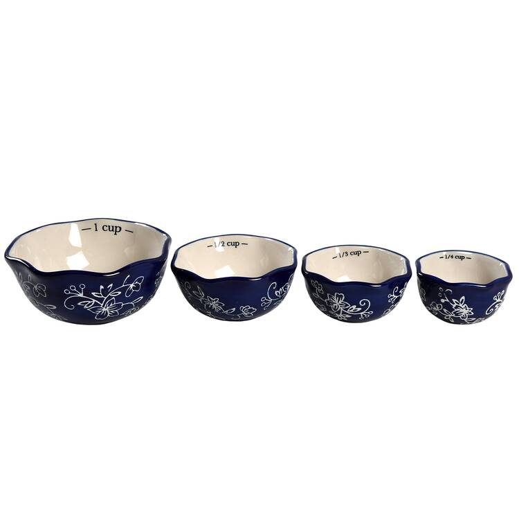 Floral Lace-Blue Measuring Cup Set (1 Cup,1/2 Cup,1/3 Cup,1/4 Cup) by Temp-Tations
