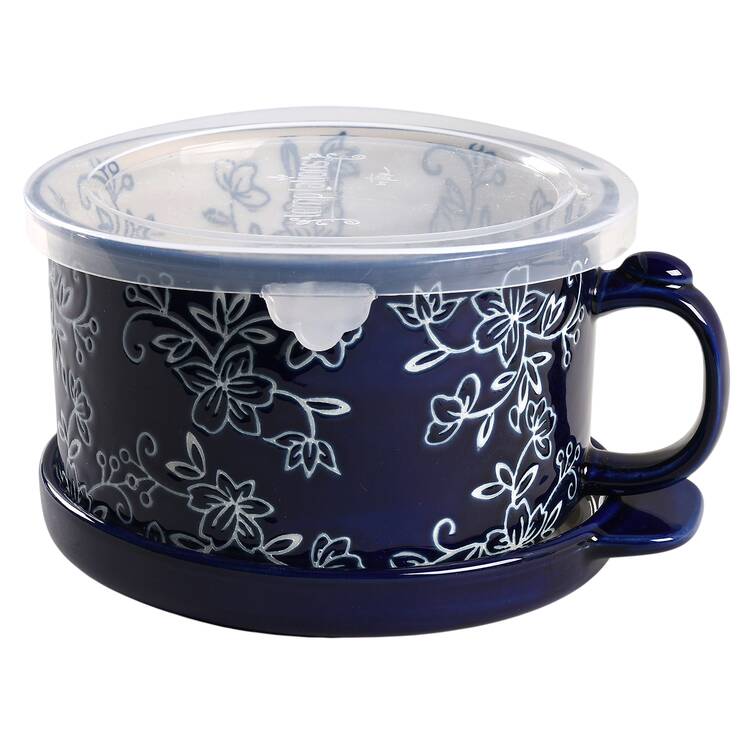 Floral Lace-Blue 25 Oz Soup Mug & Lid-It with Plastic Lid