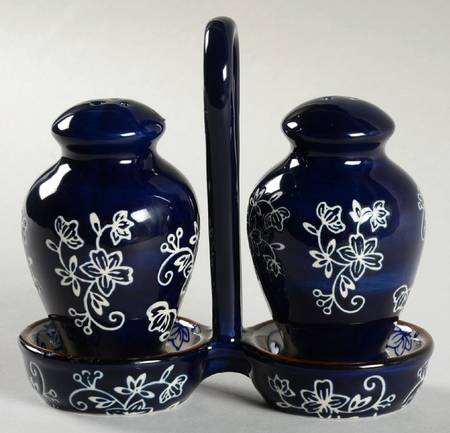 Floral Lace-Blue (3 Pc) Salt & Pepper Tray Set