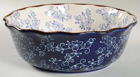 Floral Lace-Blue 11" Round Serving Bowl by Temp-Tations