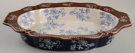 Floral Lace-Blue 13" Oval Baker by Temp-Tations
