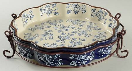 Floral Lace-Blue 10" Quiche with Metal Holder